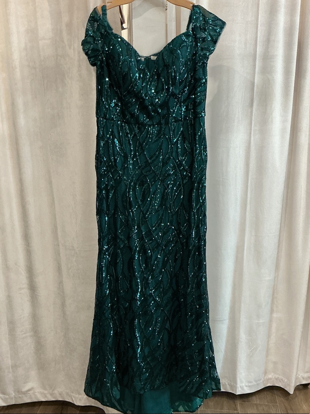 Christina Wu Teal Sequin Maxi Dress